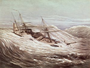 Mississippi parní fregata v tajfunu, vyryla Currier und Ives, 1854